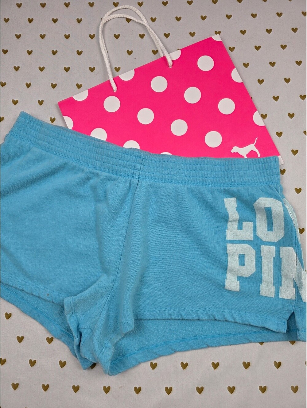 Victorias Secret PINK LOVE Vintage Blue Sweat shorts Y2k LARGE